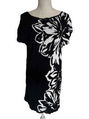 Adrienne Vittadini Black & White Floral Knit Dress/Tunic Size L